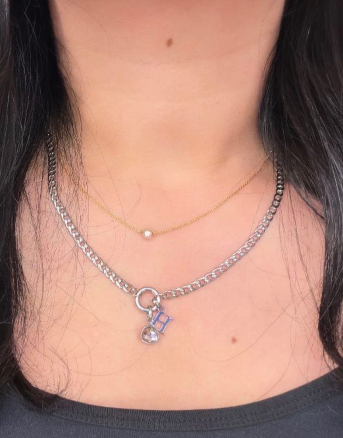 Customer photo review of Letter & birthstone necklace silver