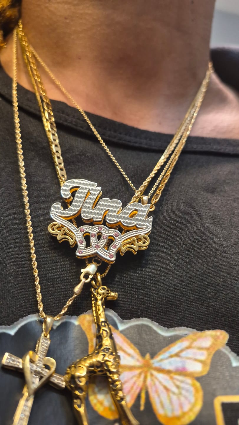 Customer photo review of Double Plated Double Heart Name Necklace w/ Clip Chain