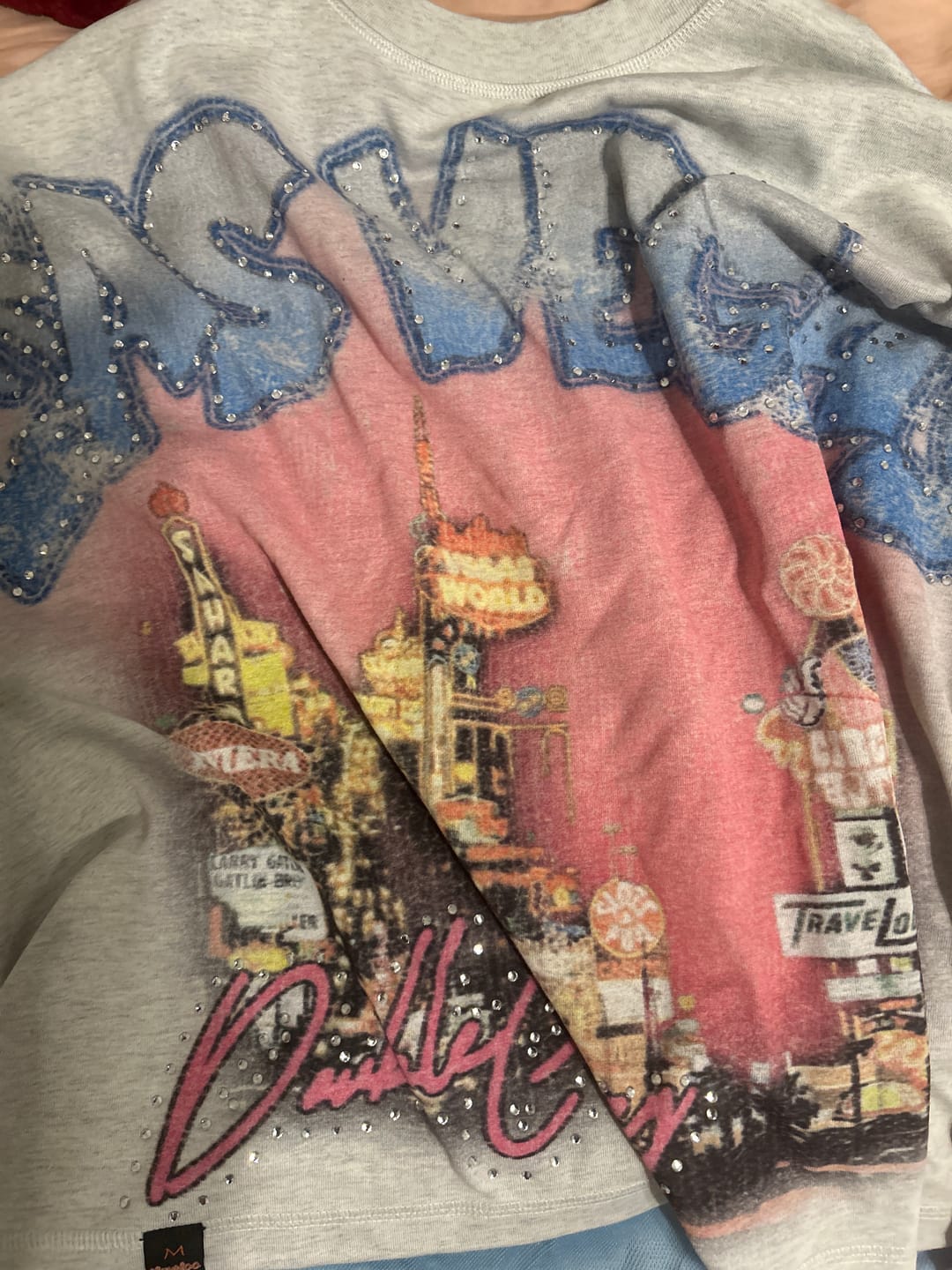 Customer photo review of Vegas Rhinestone Contrast Ringer Tee-473