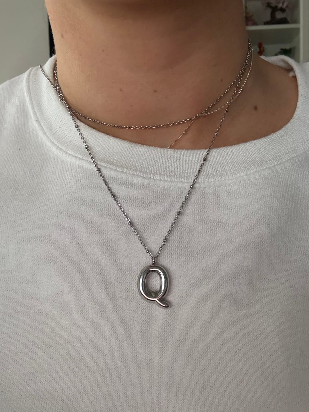 Customer photo review of Bubble Letter Initial Necklace