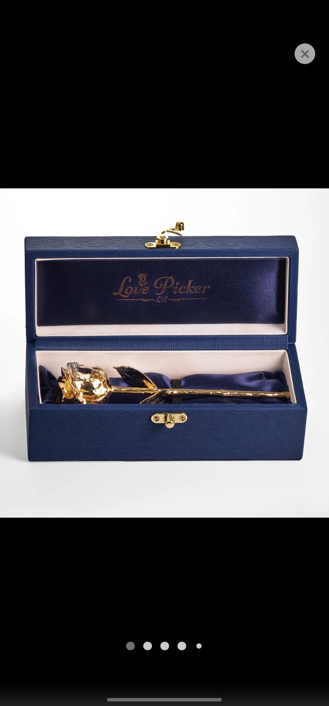 Customer photo review of 24K Gold Dipped Natural Rose 7" - Midnight Blue Vegan Leather Gift Box