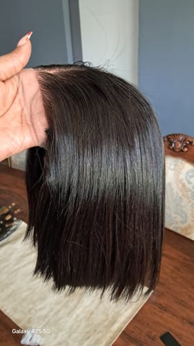 Customer photo review of Vietnamese Super Double Drawn Bone Straight 5x5 Glueless Closure 8" Natural Black Wig