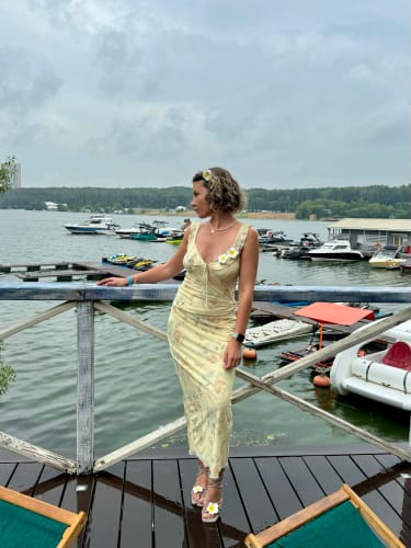 Customer photo review of Ava Floral Plunge Maxi Dress