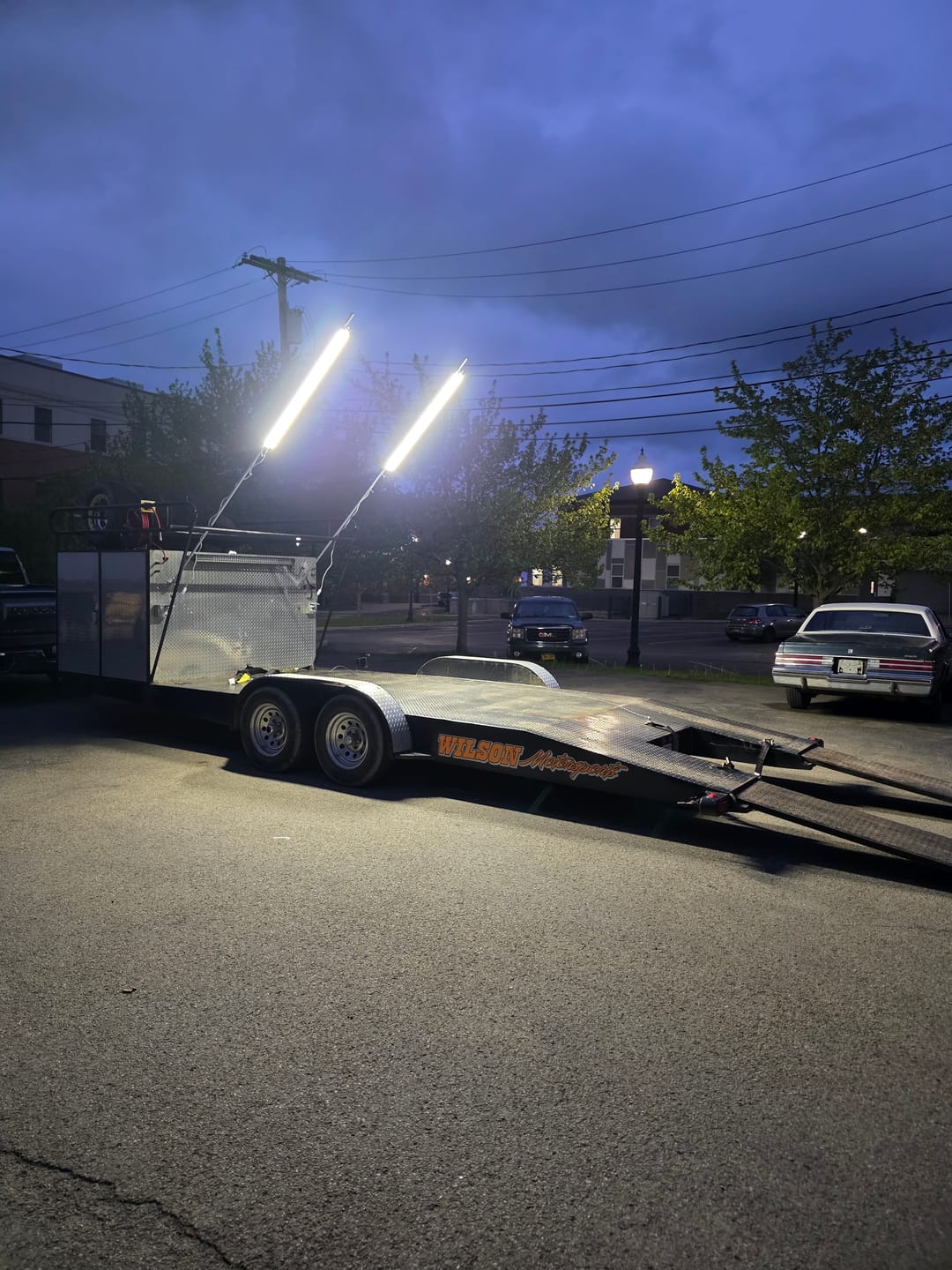 Customer photo review of Racing Trailer Pit Lights – Dual 10 Foot Pole 20,000 Lumens