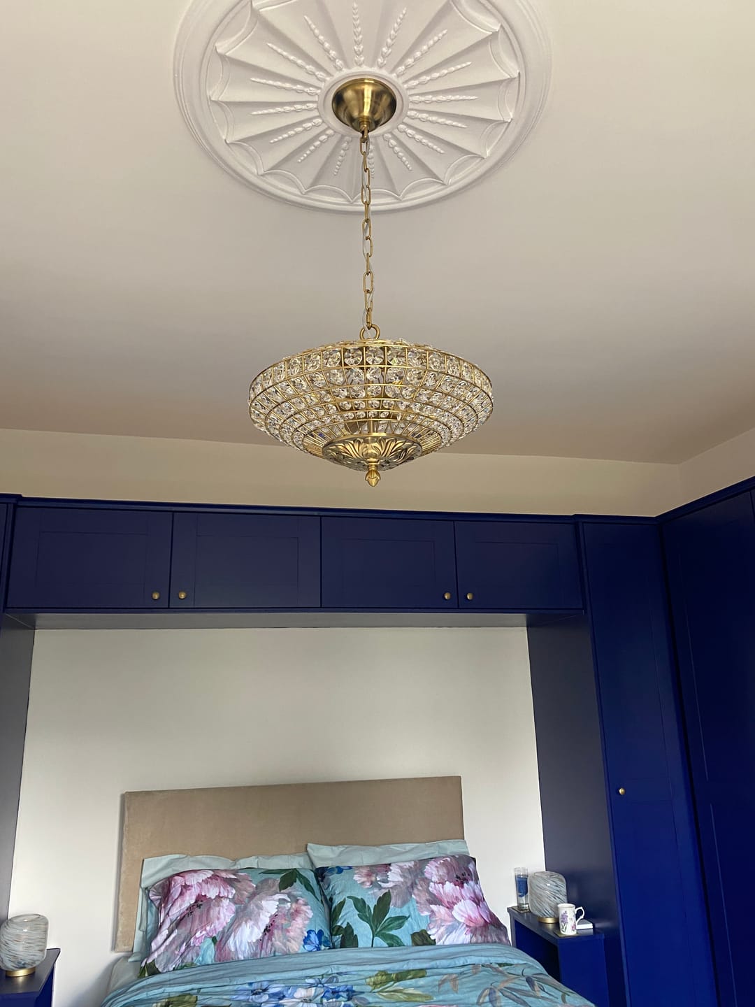 Customer photo review of Antique Brass Crystal Diamond Shape Chandelier