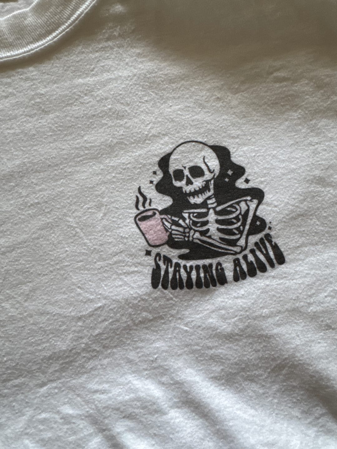 Customer photo review of Staying Alive Coffee Skeleton (Left Chest)