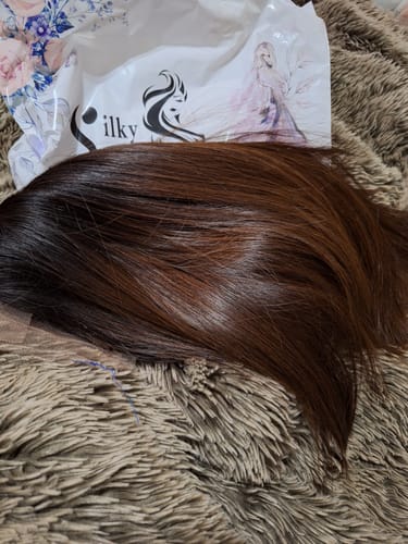 Customer photo review of Vietnamese Super Double Drawn Bone Straight 5x5 Glueless Closure 12" Ombre Chocolate Brown Wig