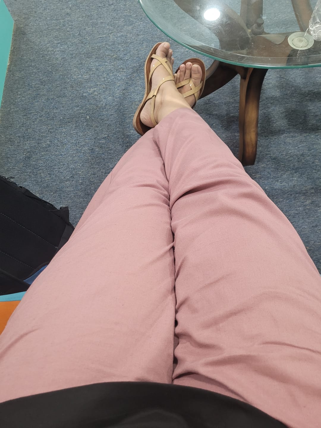 Customer photo review of Women Rose Taupe Airy Linen Straight Pants