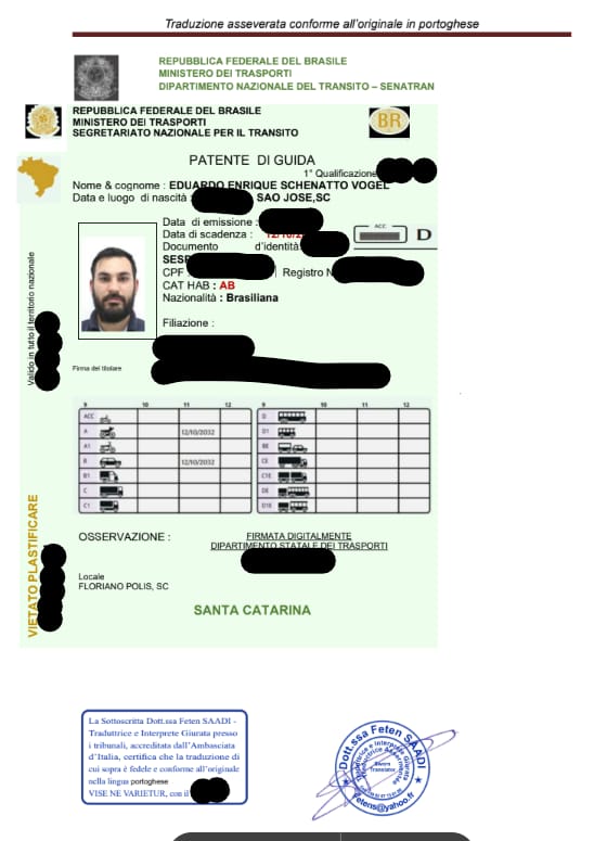 Customer photo review of PATENTI DI GUIDA / CARTE DI IDENTITÀ - TRADUZIONE