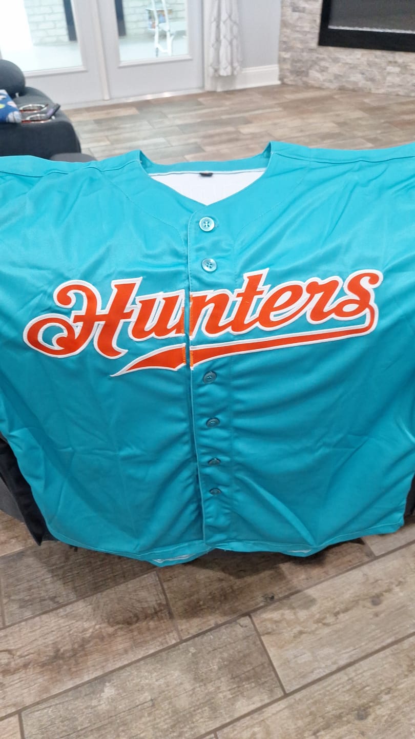 Customer photo review of Custom Aqua Orange-White Authentic Baseball Jersey
