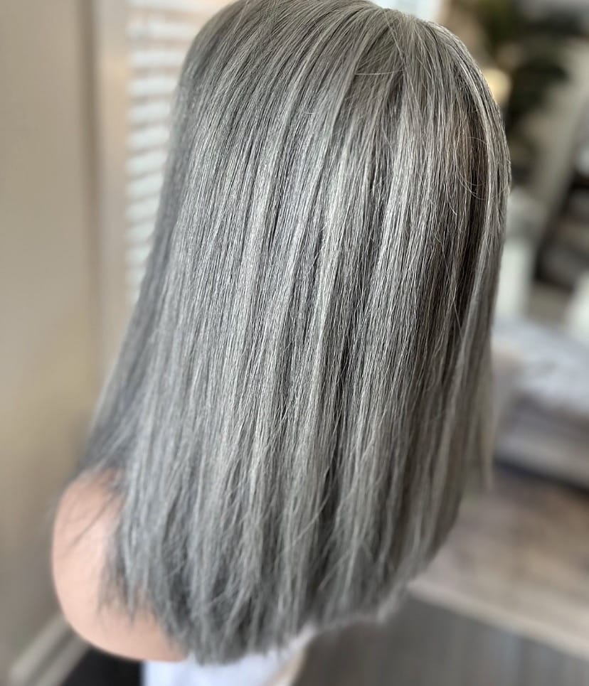 Customer photo review of Luvwin Salt & Pepper Gray Beginner Friendly Glueless Straight Wig 100% Human Hair