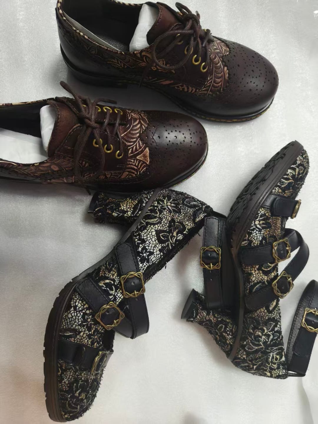 Customer photo review of Vintage Lace Buckle Heeled Pumps