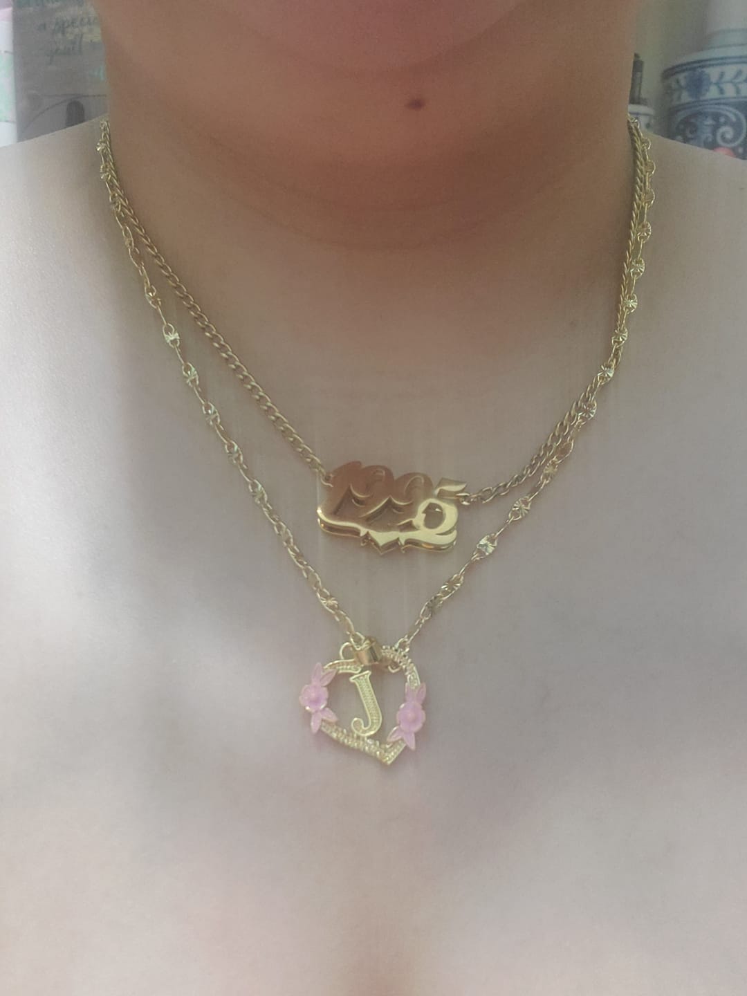 Customer photo review of Double Plated Heart Name Necklace w/ Cuban Chain