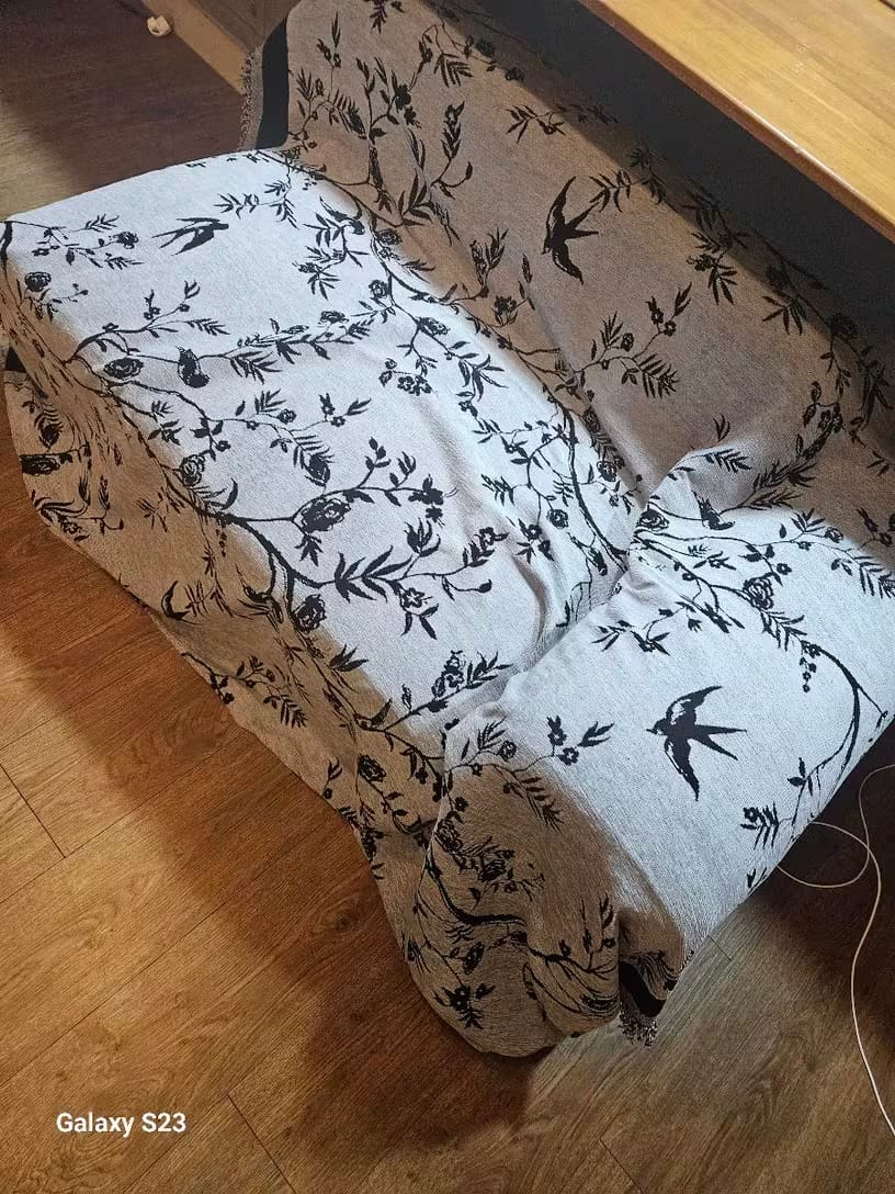 Customer photo review of Chenille Sofa Cover – Floral Jacquard Throw with Tassel Detail