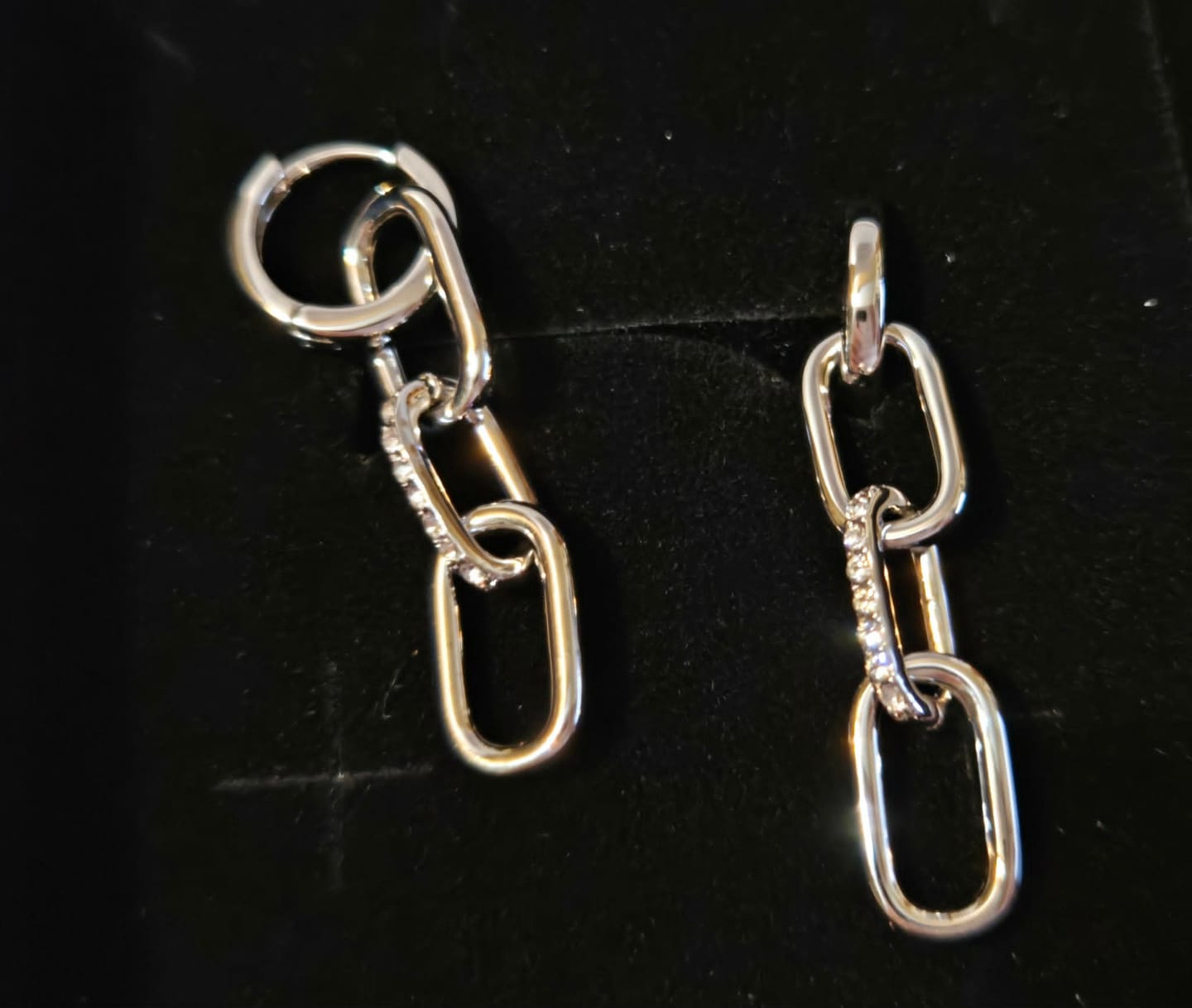 Customer photo review of Brinlee 18k White Gold Plated Chain Dangle Earrings with Swarovski Crystals for Women