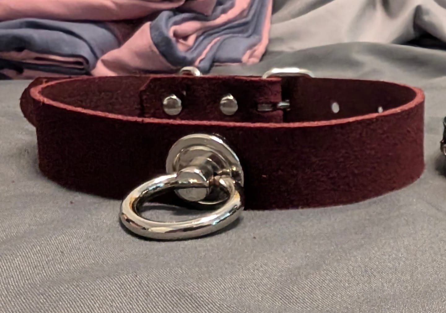 Customer photo review of SiaLinda: Halsband Red Velvet, Veloursleder mit großem O-Ring 20mm, wein rot, Geschenkverpackung