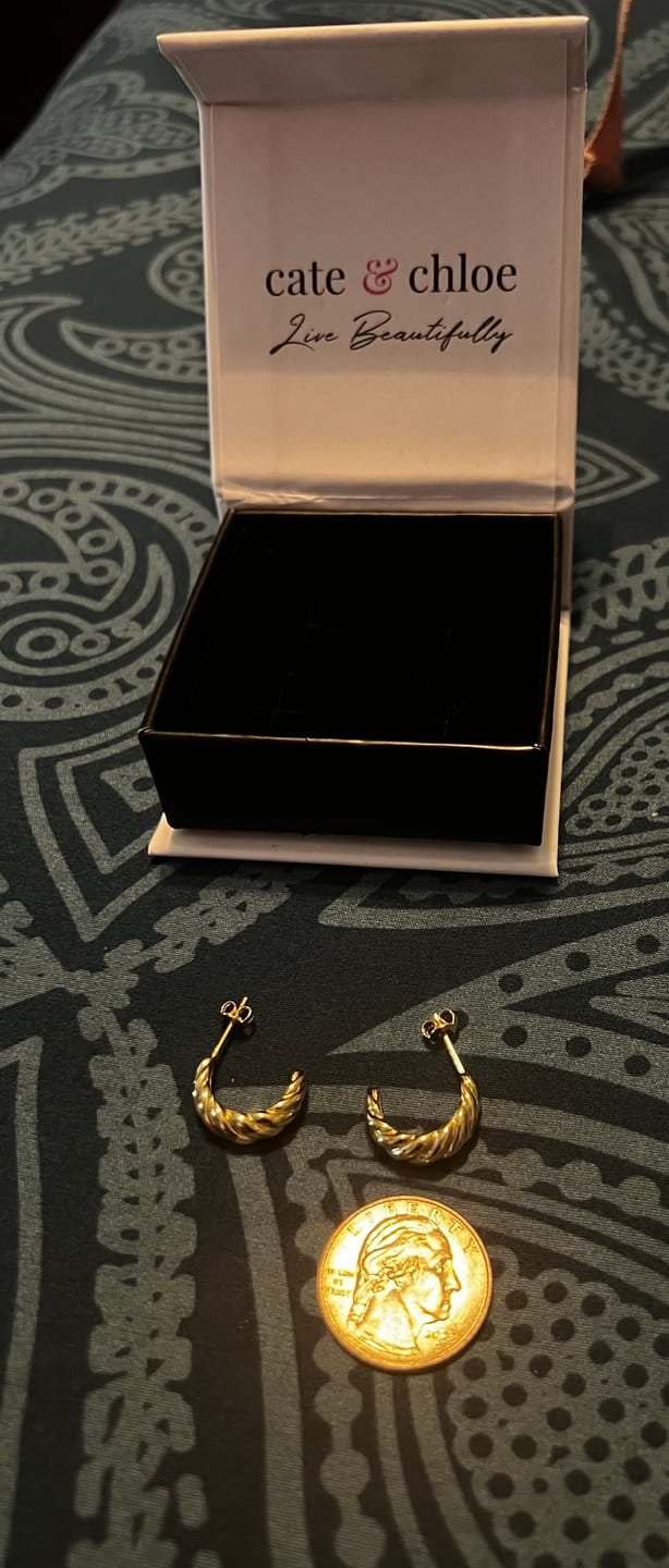 Customer photo review of Lakelynn 18k White Gold Plated 24mm Twisted Semi-Hoop Earrings for Women