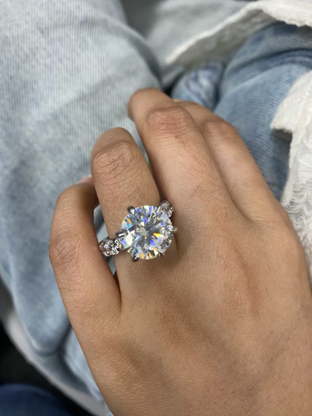 Customer photo review of S925 Moissanite 6.0Ct Round Cut Luxe Engagement Ring in Sterling Silver