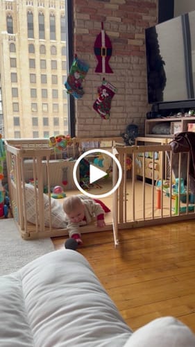 Customer photo review of Wooden Baby Playpen with Mirror & Whiteboard Panel – Foldable 63" x 63" Montessori Sensory Play Yard
