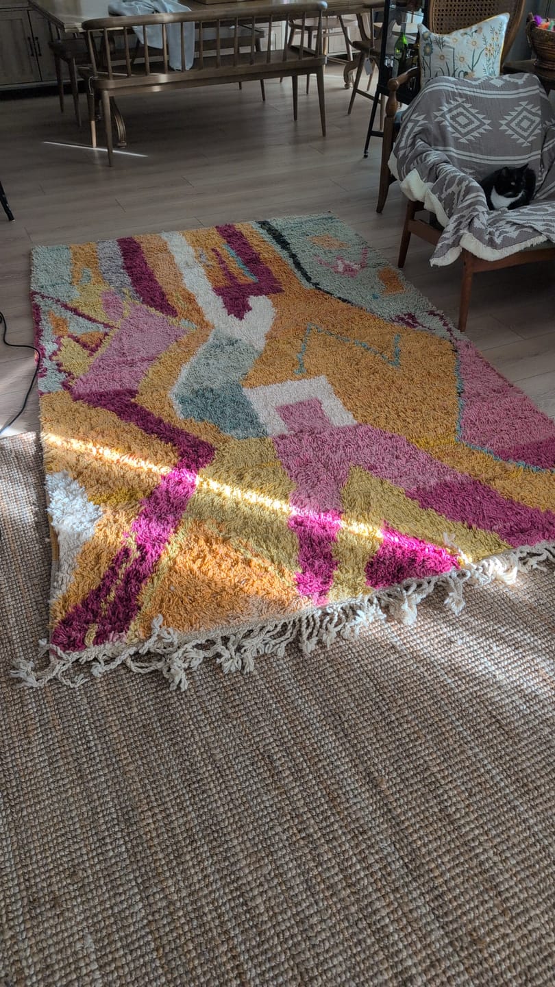 Customer photo review of Vintage Moroccan Wool Rug – Colorful Berber 712