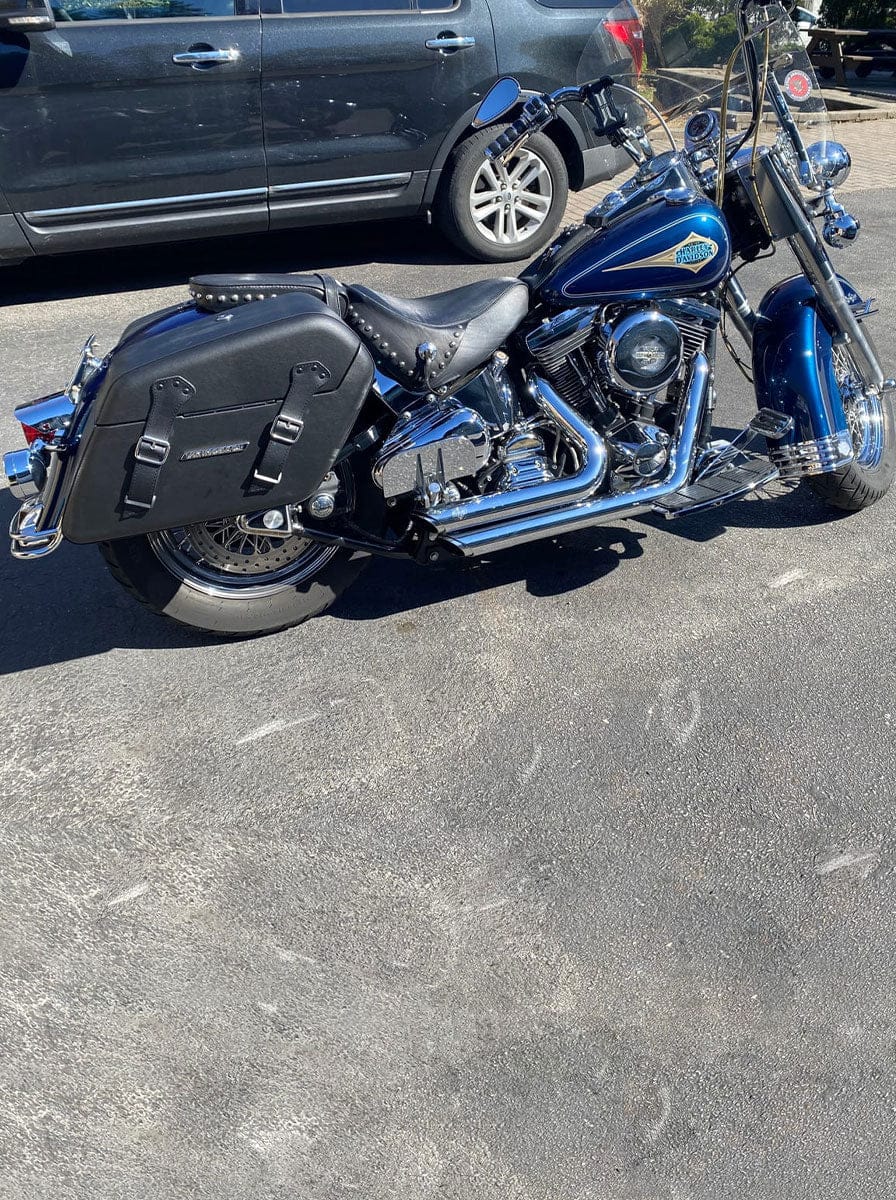 Customer photo review of 42L - Baldur Extra Large Leather Wrapped Motorcycle Hard Saddlebags for Harley Softail Heritage FLSTC/I