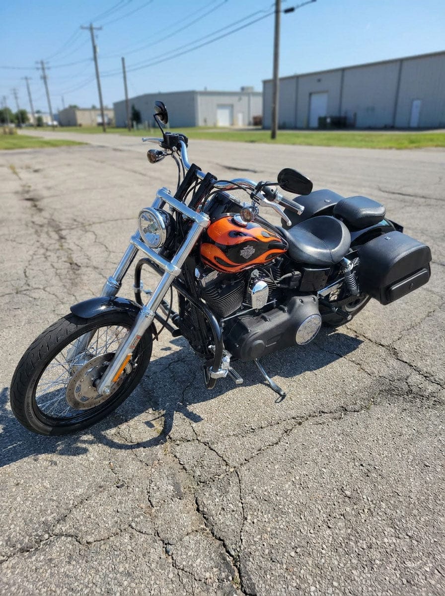 Customer photo review of 32L - Pantheon Large Hard Mount Shock Cutout Saddlebags for Harley Dyna Wide Glide FXDWG/I