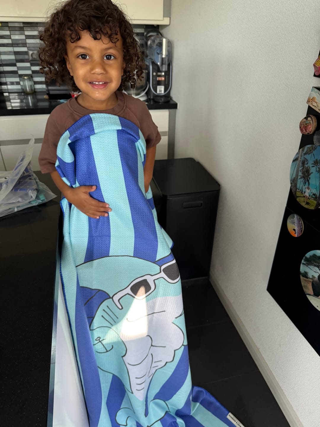 Customer photo review of Sharkwatch Beach Towel