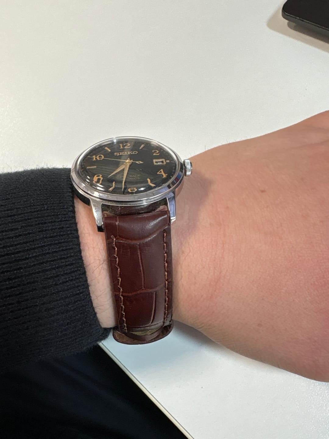Customer photo review of Genuine Leather Calfskin Premium Watch Strap with Stainless Steel Deployant Butterfly Clasp