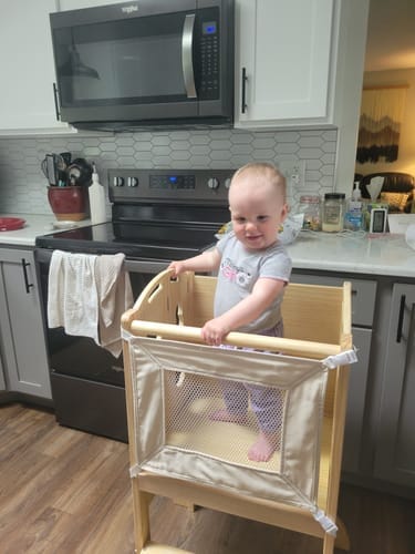 Customer photo review of Plum 3-in-1 Foldable Kitchen Tower, Step Stool & Chalkboard for Toddlers