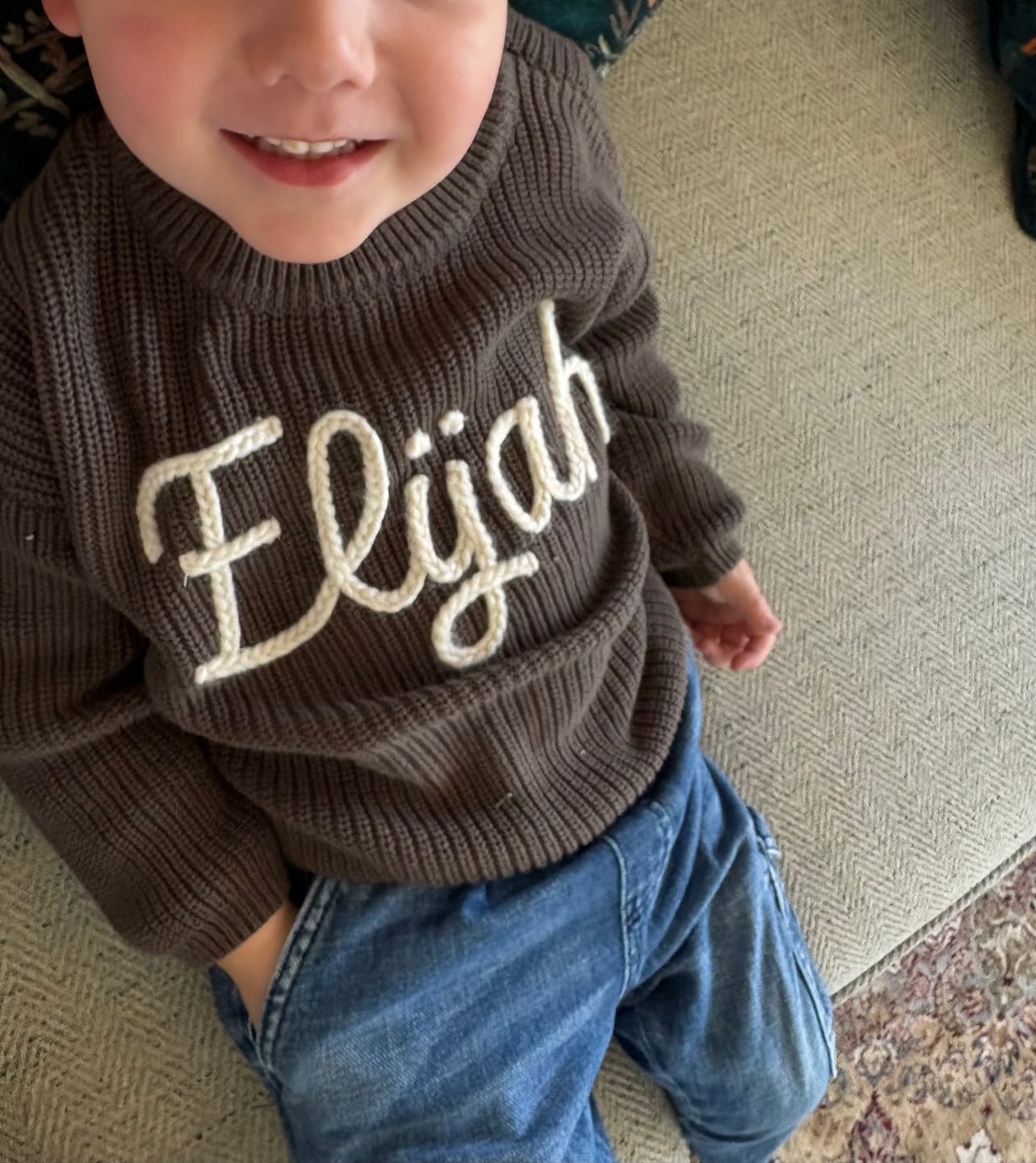 Customer photo review of Hand Knitted Personalized Sweater