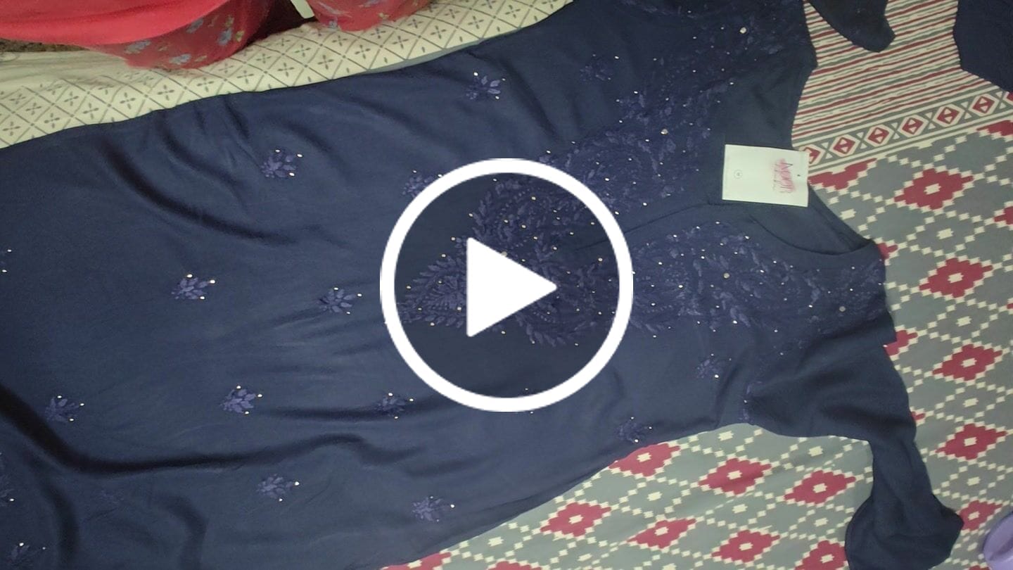 Customer video review of Navy Blue 2 piece Rayon Mukaish set