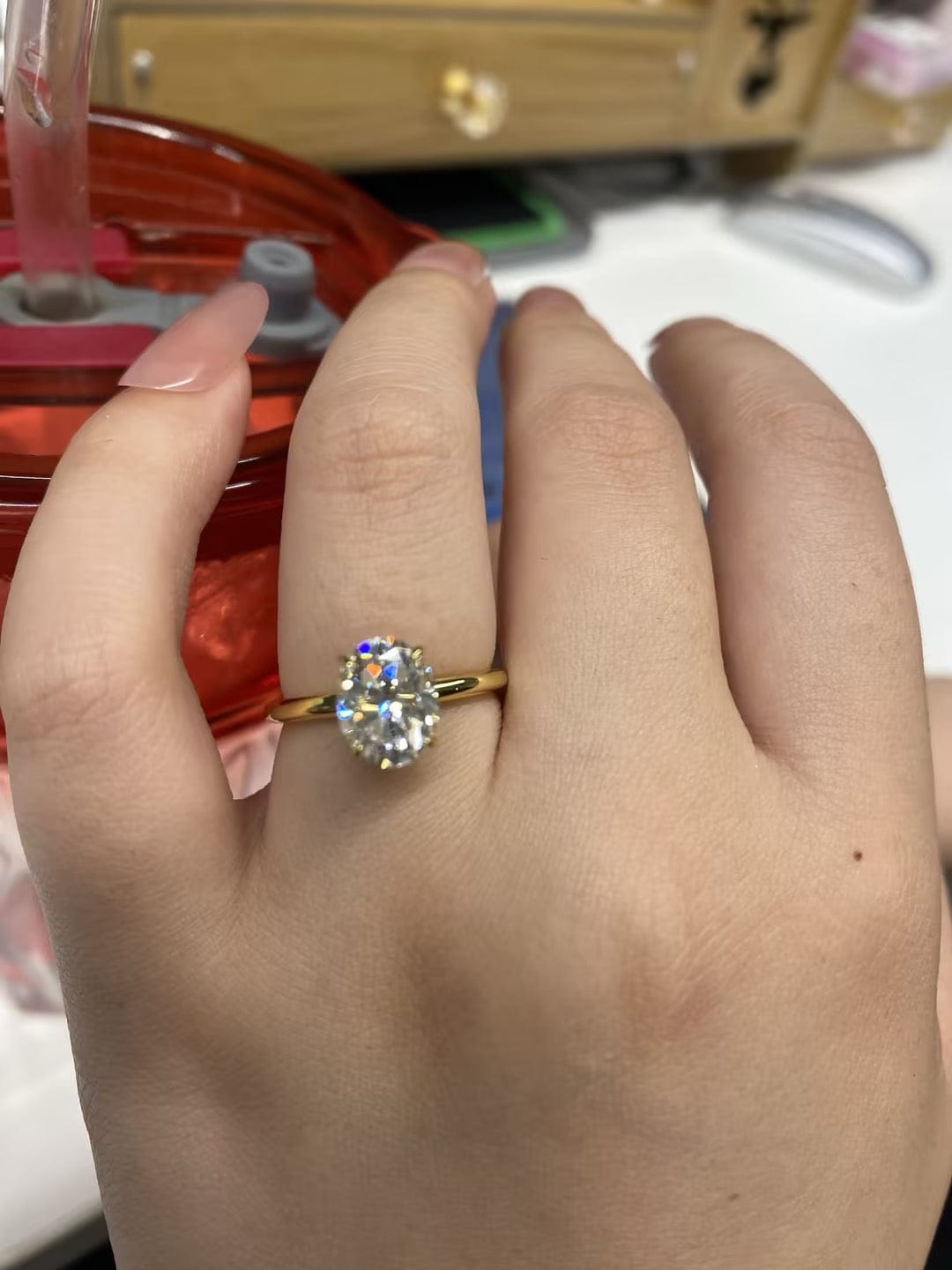 Customer photo review of Rodiffy Hidden Halo Moissanite 2.0Ct~5.5Ct Oval Cut Promise Ring For Women
