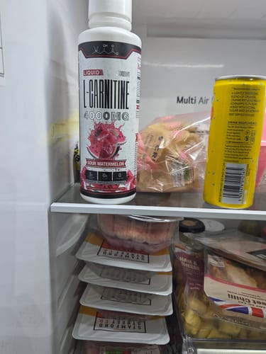 Customer's Liquid L-Carnitine 4000MG supplement in Sour Watermelon flavor stored inside their refrigerator.