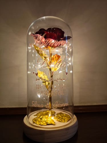 Customer photo review of Mamma - Rosa d'oro sotto campana di vetro con luce LED personalizzata per genitori
