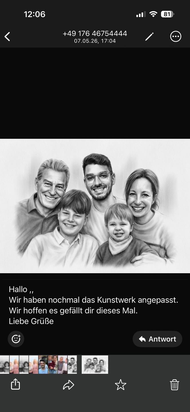 Customer photo review of Portrait Zeichnen Lassen vom Foto - Zeichnung in Bleistift oder Farbe nach Vorlage
