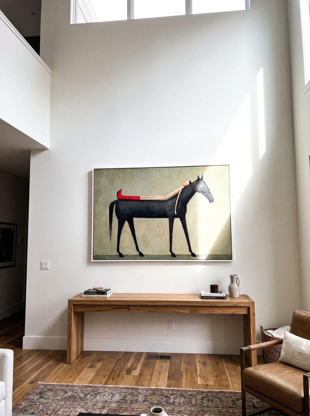 Customer photo review of Dreamy Companion – Modern Whimsical Canvas Art | Minimalist Surrealism Living Room Art