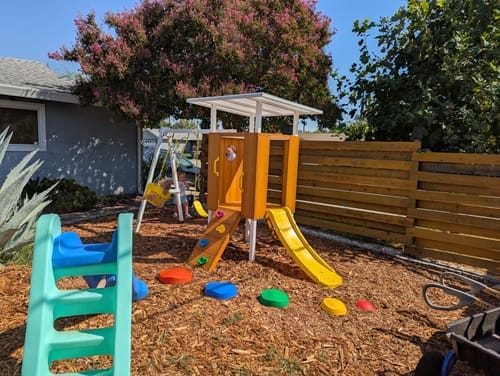 Customer photo review of Forest Small Outdoor Toddler Swing Set | Compact Wooden Swing Frame for Babies & Kids
