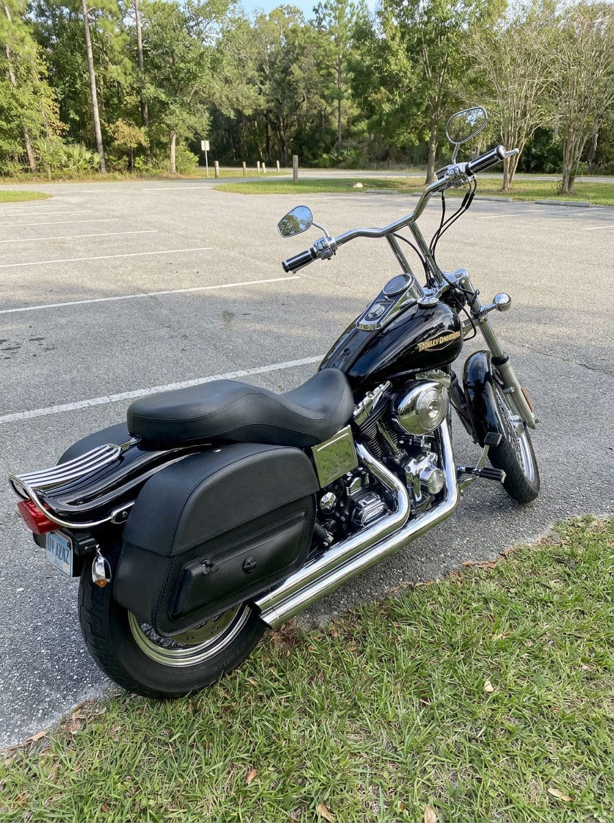 Customer photo review of 32L - Pantheon Large Hard Mount Shock Cutout Saddlebags for Harley Dyna Wide Glide FXDWG/I