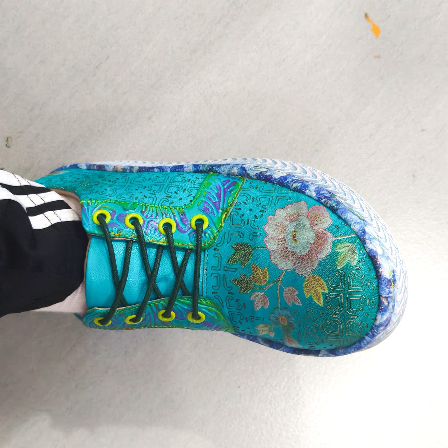 Customer photo review of Turquoise Floral Platform Lace-Up Sneakers