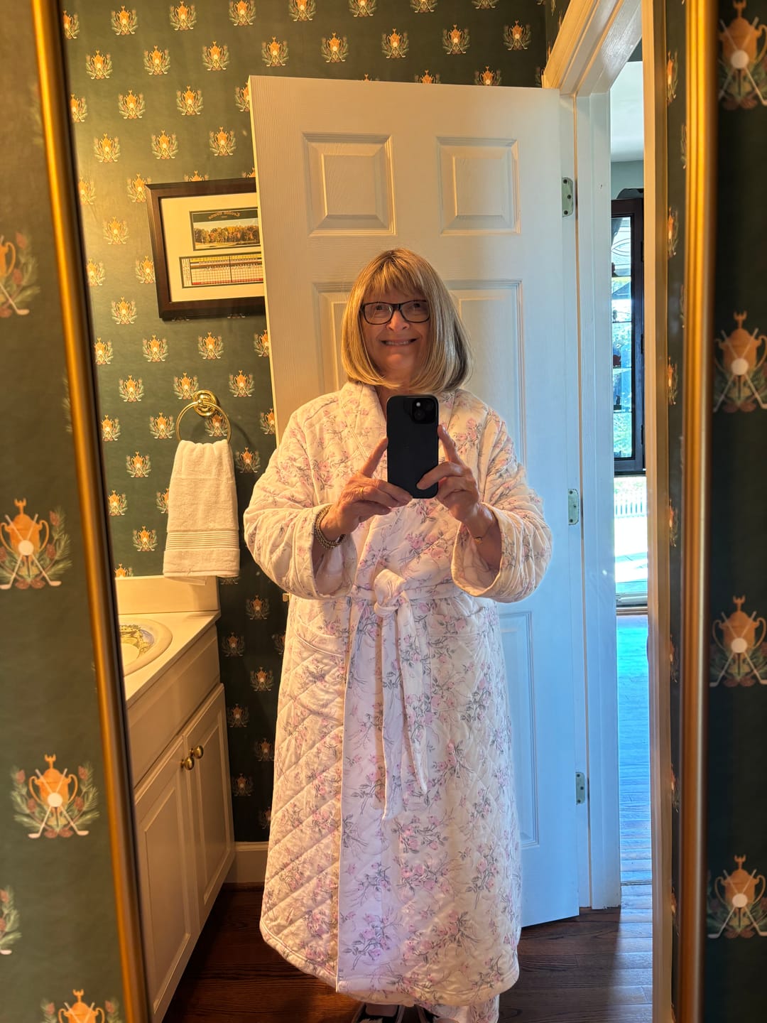 Customer photo review of Quiet Bloom Cotton Diamond Quilt Wrap Robe