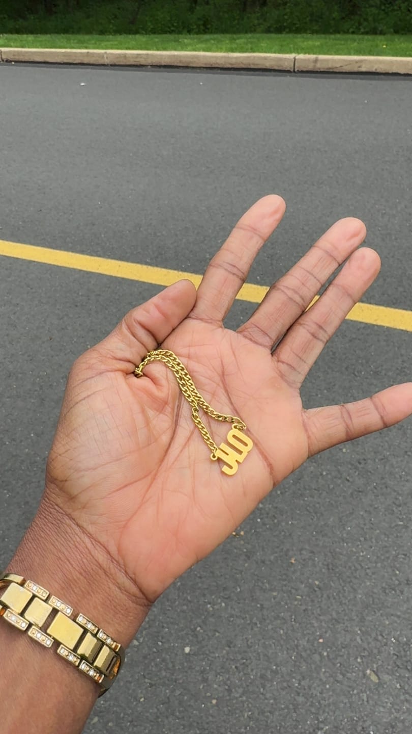 Customer photo review of Block Name Necklace w/ Cuban Chain
