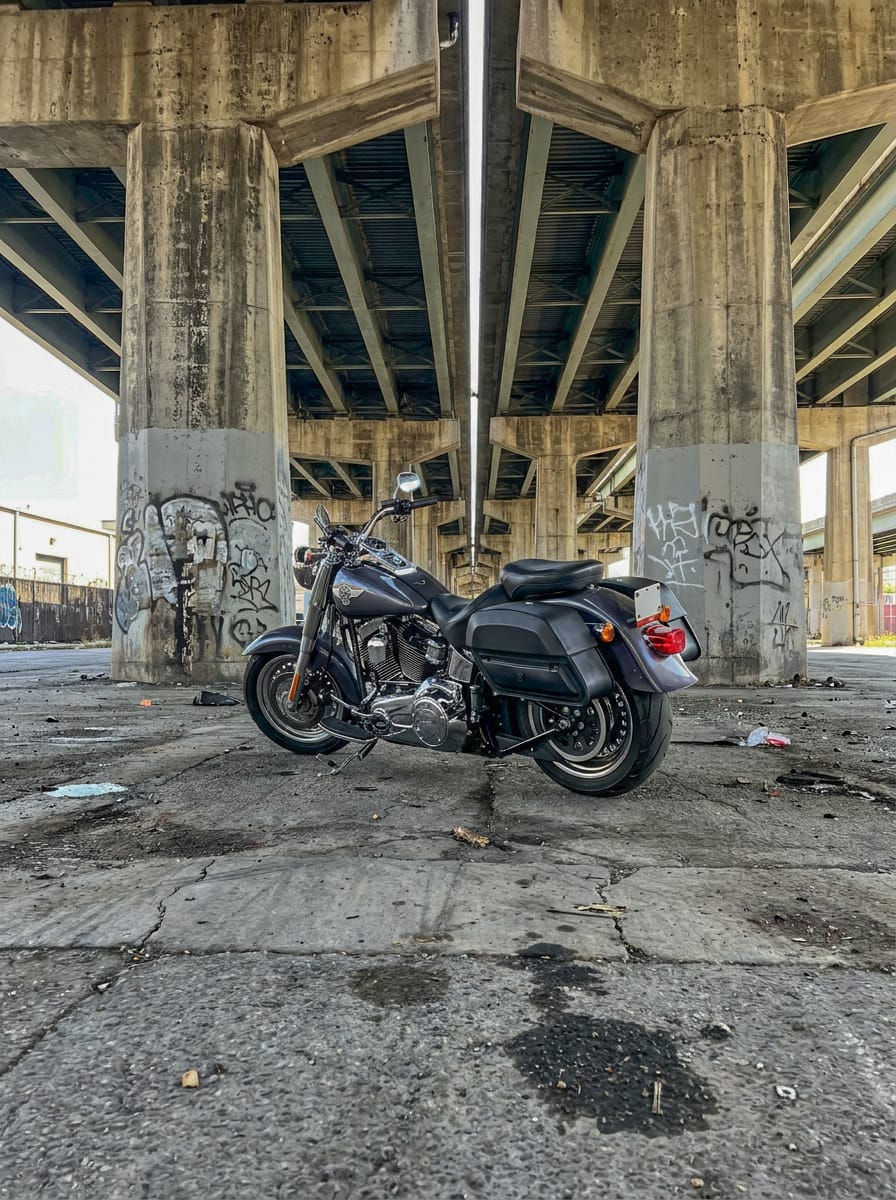 Customer photo review of 28L - Pantheon Medium Quick Mount Motorcycle Saddlebags for Harley Softail Fat Boy FLSTF/I