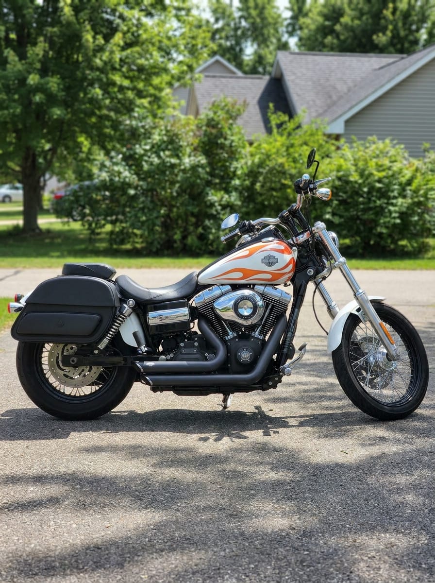 Customer photo review of 32L - Pantheon Large Hard Mount Shock Cutout Saddlebags for Harley Dyna Wide Glide FXDWG/I