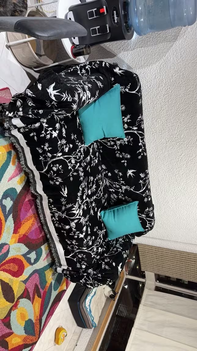 Customer photo review of Chenille Sofa Cover – Floral Jacquard Throw with Tassel Detail