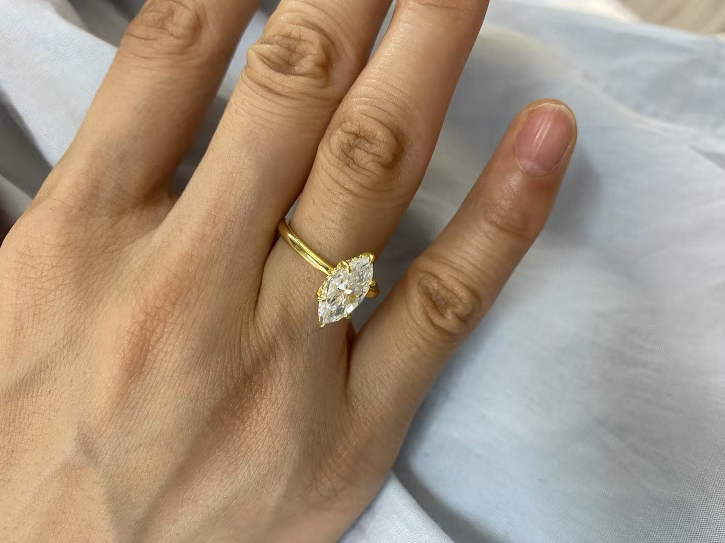 Customer photo review of S925 Moissanite 2.0 Ct/1.0Ct Marquise Cut Solitaire Yellow Gold Promise Ring For Women
