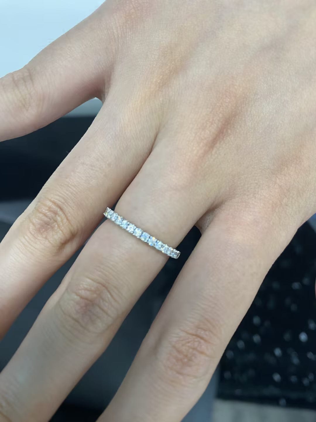 Customer photo review of S925 Half Halo Moissanite 0.5 Ct Round Cut White/Green Stone Anniversary Ring