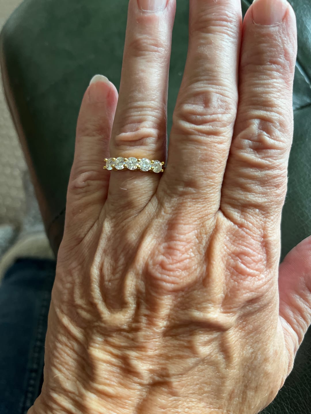 Customer photo review of Gold 1.5ct Moissanite 5 Stone Dazzle Ring
