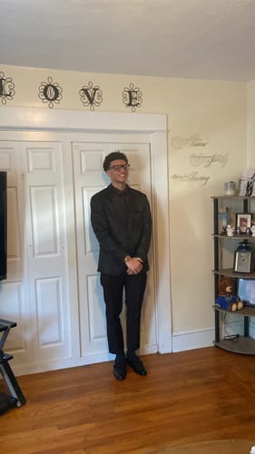 Customer photo review of Men's 2-Piece Jacquard Embroidery Paisley Black Suit
