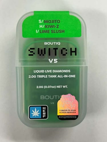 Customer photo review of Boutiq Switch V5  2G DISPOSABLE – Mojito (Sativa) X Kiwi Z (Hybrid) X Lime Slush (Indica)