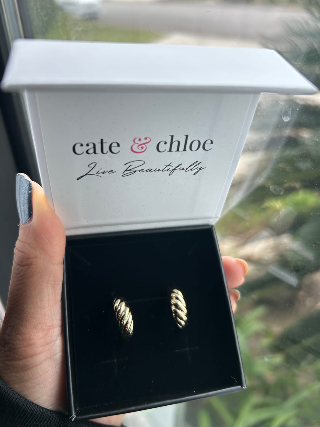 Customer photo review of Lakelynn 18k White Gold Plated 24mm Twisted Semi-Hoop Earrings for Women